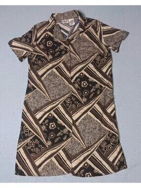 Vintage Kathie Lee Button Up Dress Womens Size 18W/20W Brown Tan Vneck Collar